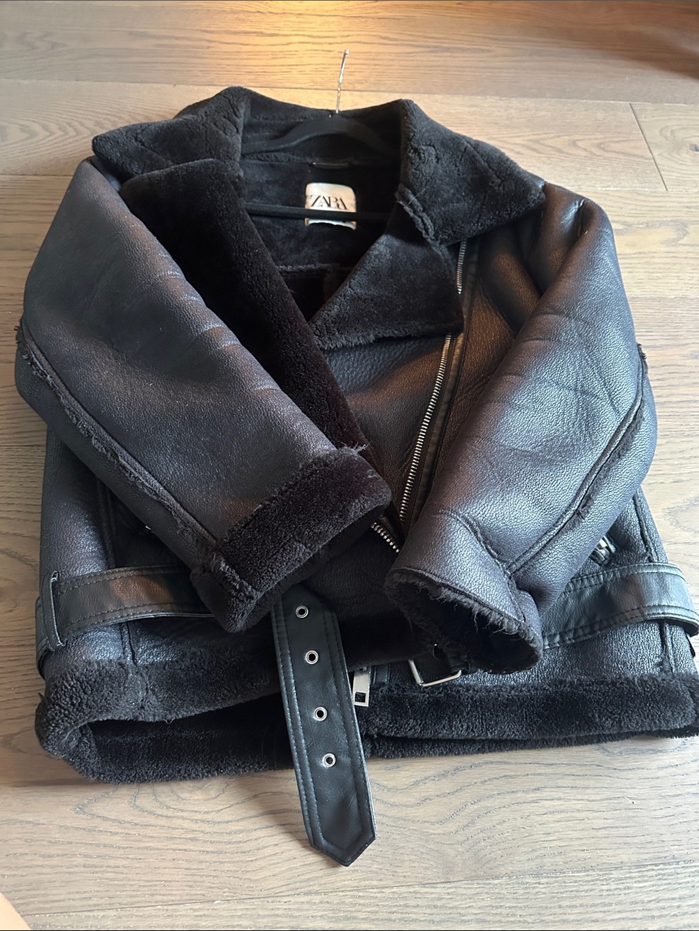 Zara Black Faux Shearling Biker Jacket
